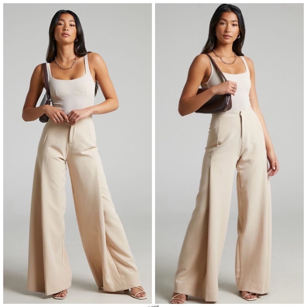 Showpo. Parthena High Waisted Wide Leg Pant Trouserd in Cream Beige